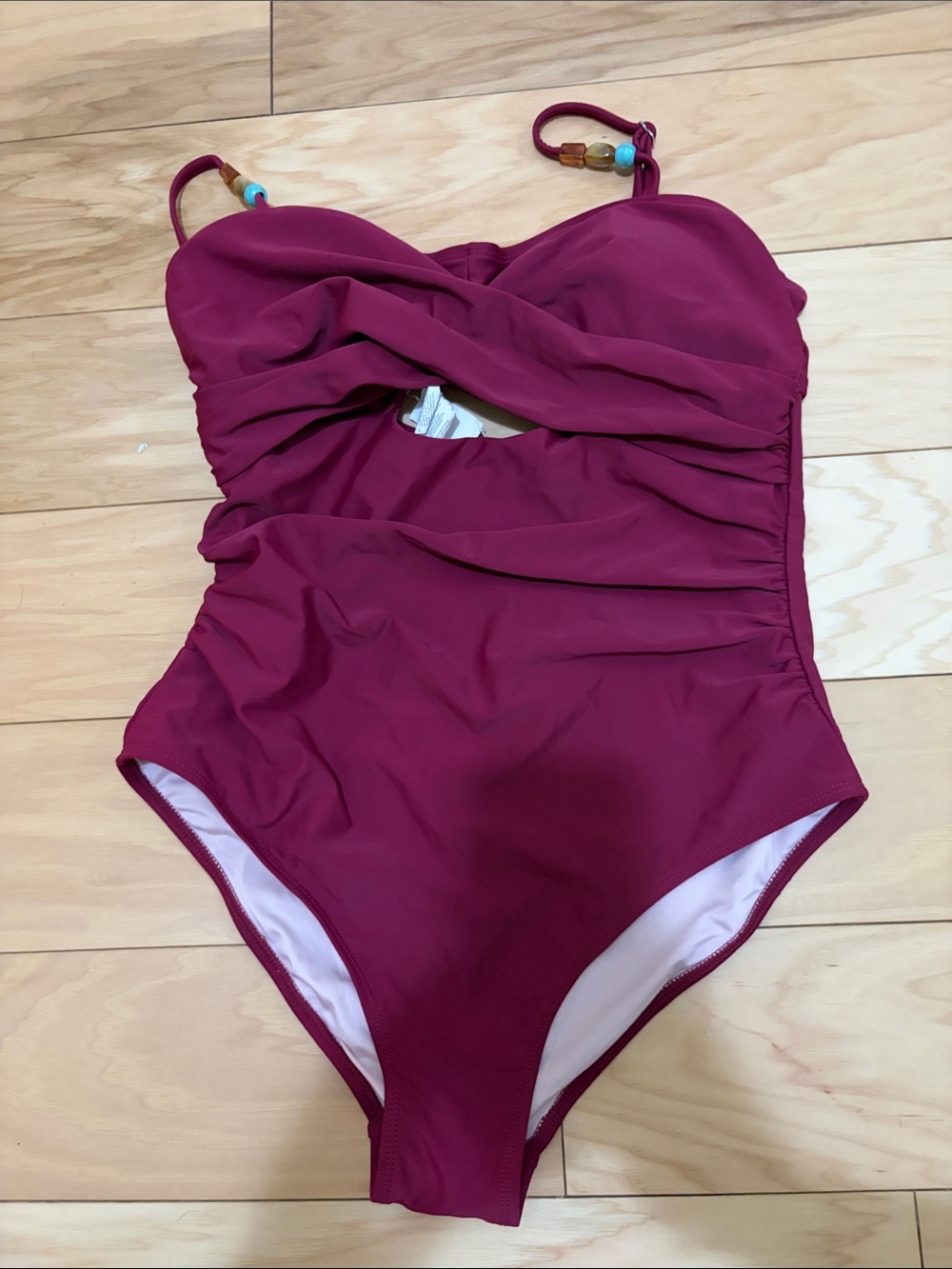 Cupshe Berry Ruched One-Piece Swimsuit with Beaded Straps